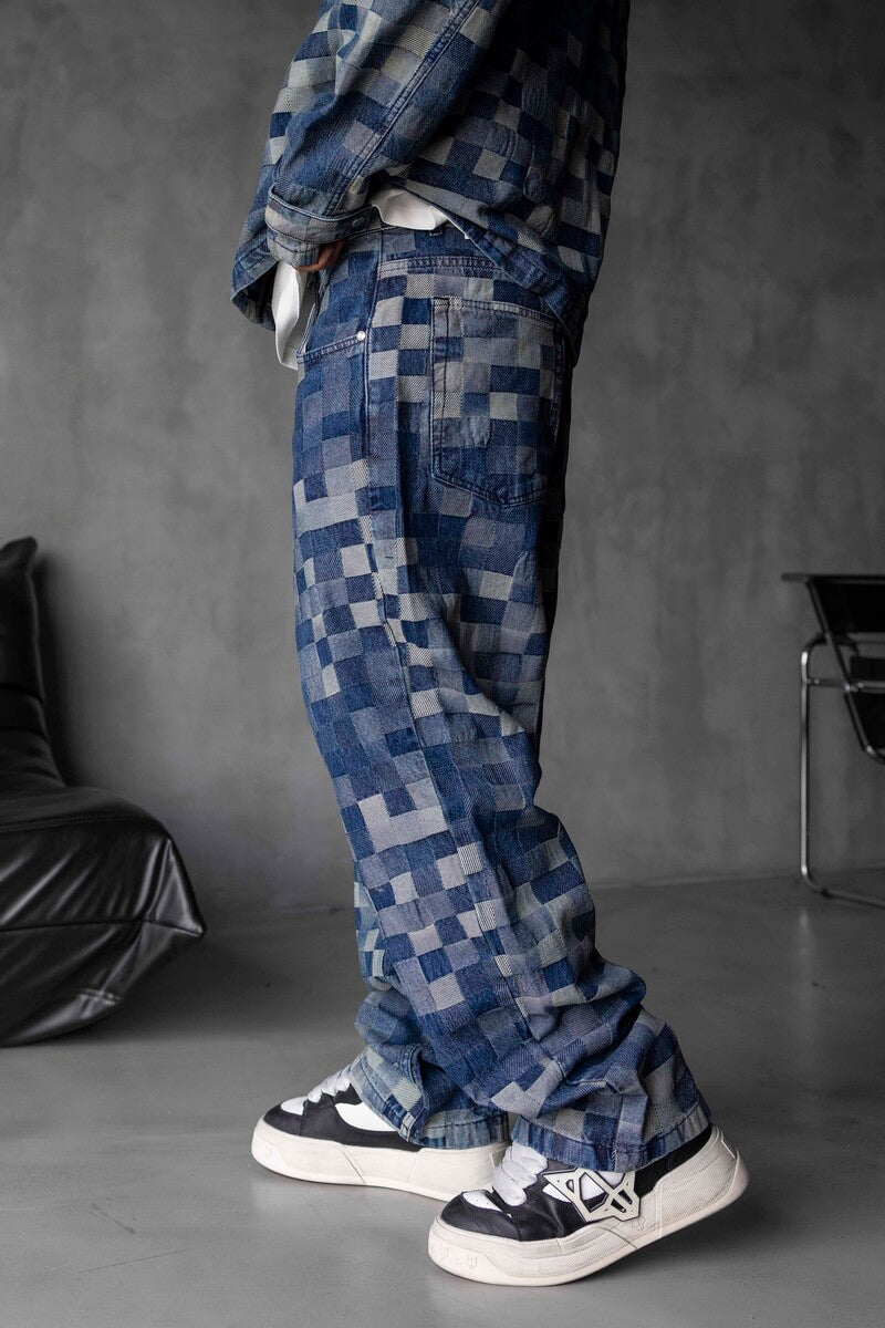 Loose Fit Patterned Blue Jeans 17103