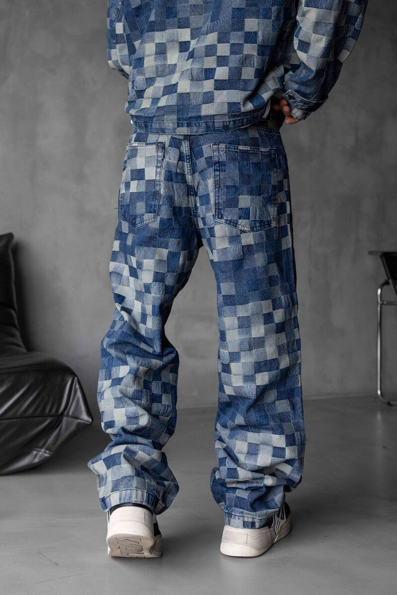 Loose Fit Patterned Blue Jeans 17103