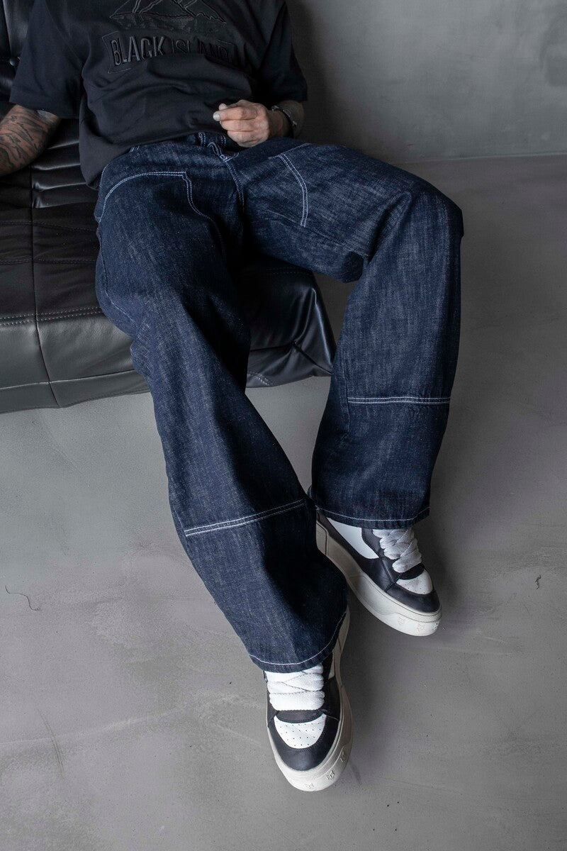 Loose Fit Patterned Blue Jeans 17105