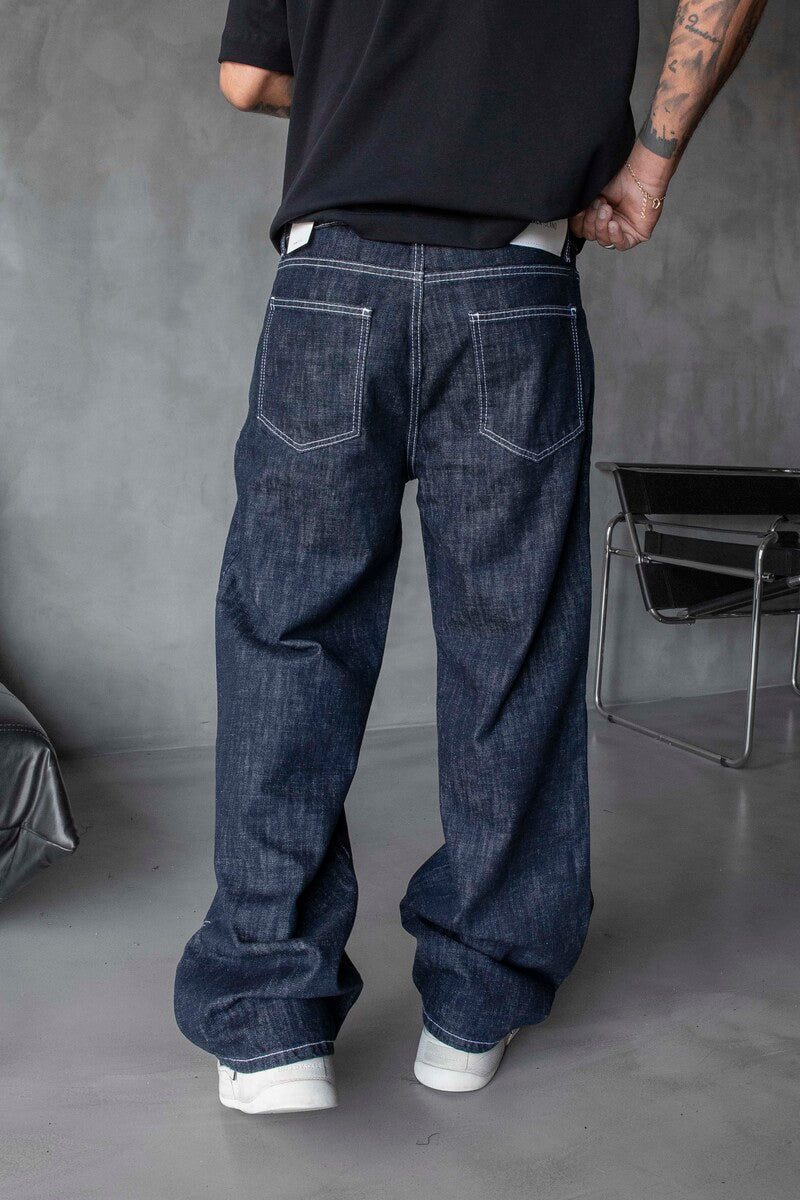 Loose Fit Patterned Blue Jeans 17105