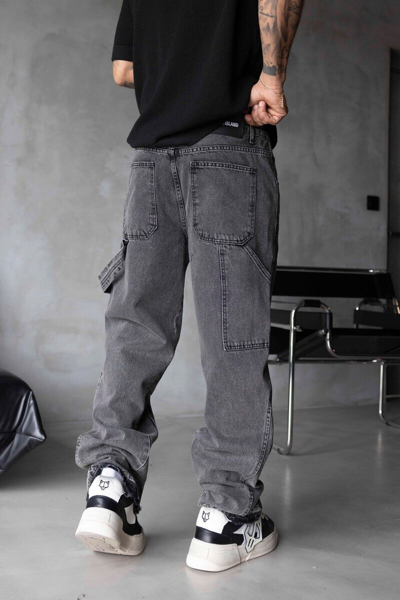 Loose Fit Patterned Gray Jeans 17067