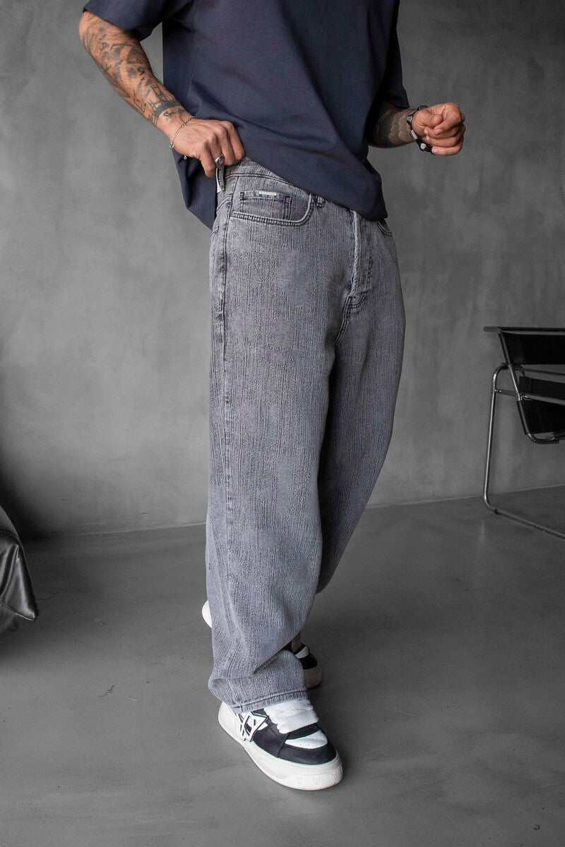 Loose Fit Patterned Gray Jeans 17100