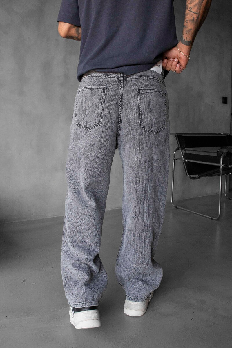 Loose Fit Patterned Gray Jeans 17100