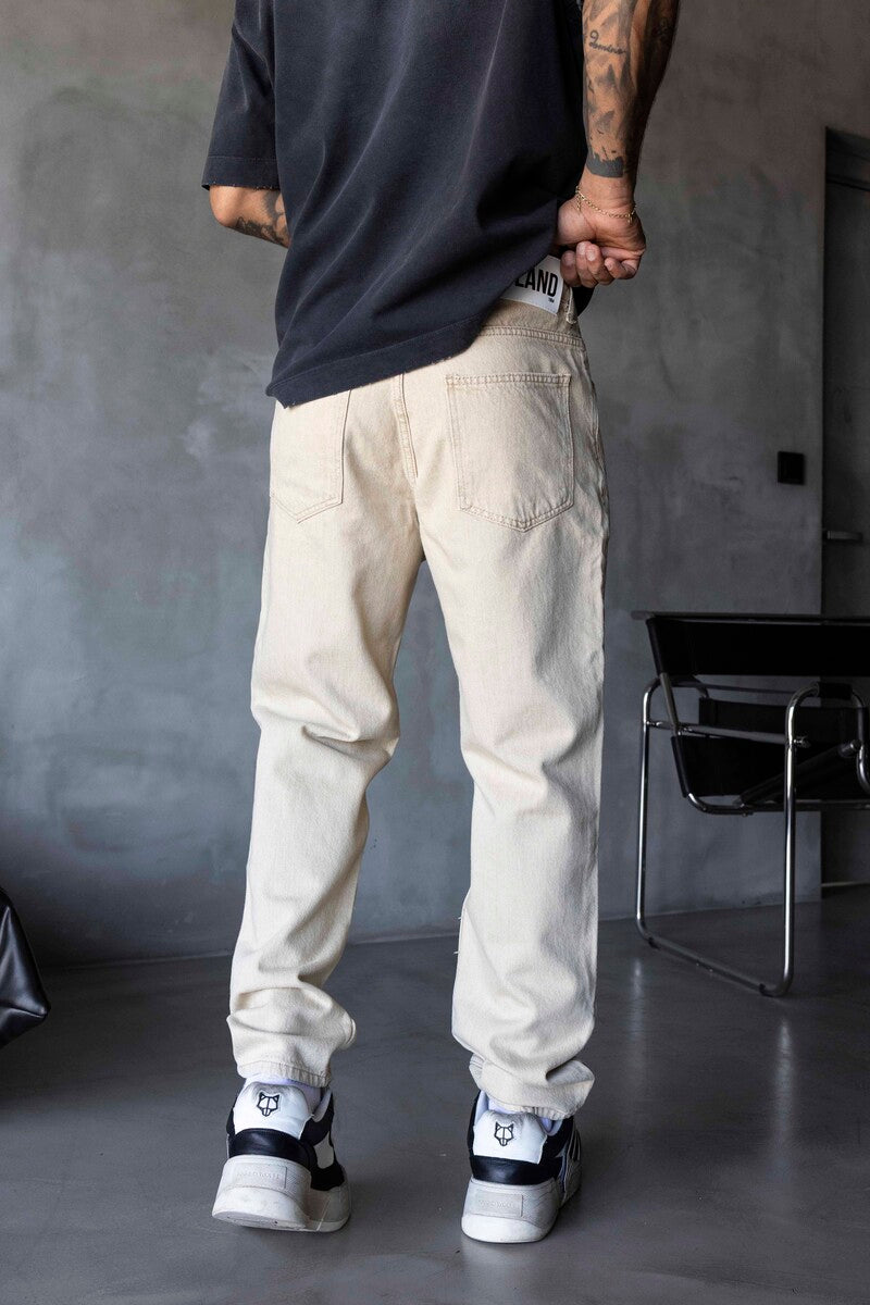 Loose Fit Washed Beige Jeans 17198