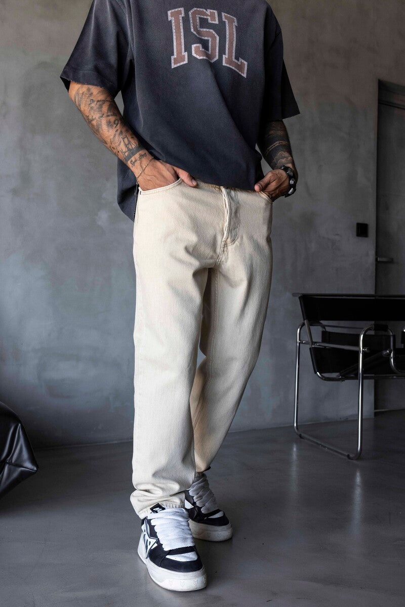 Loose Fit Washed Beige Jeans 17198