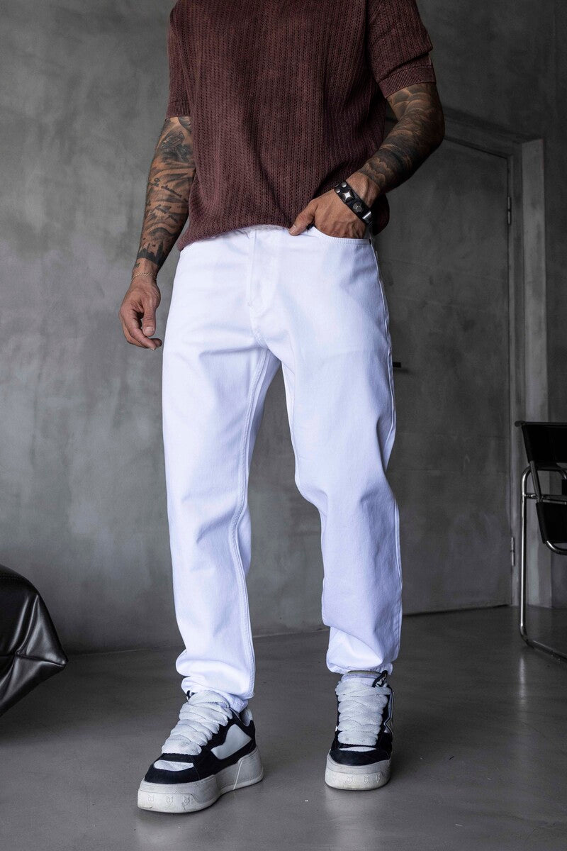 Loose Fit Washed White Jeans 17201