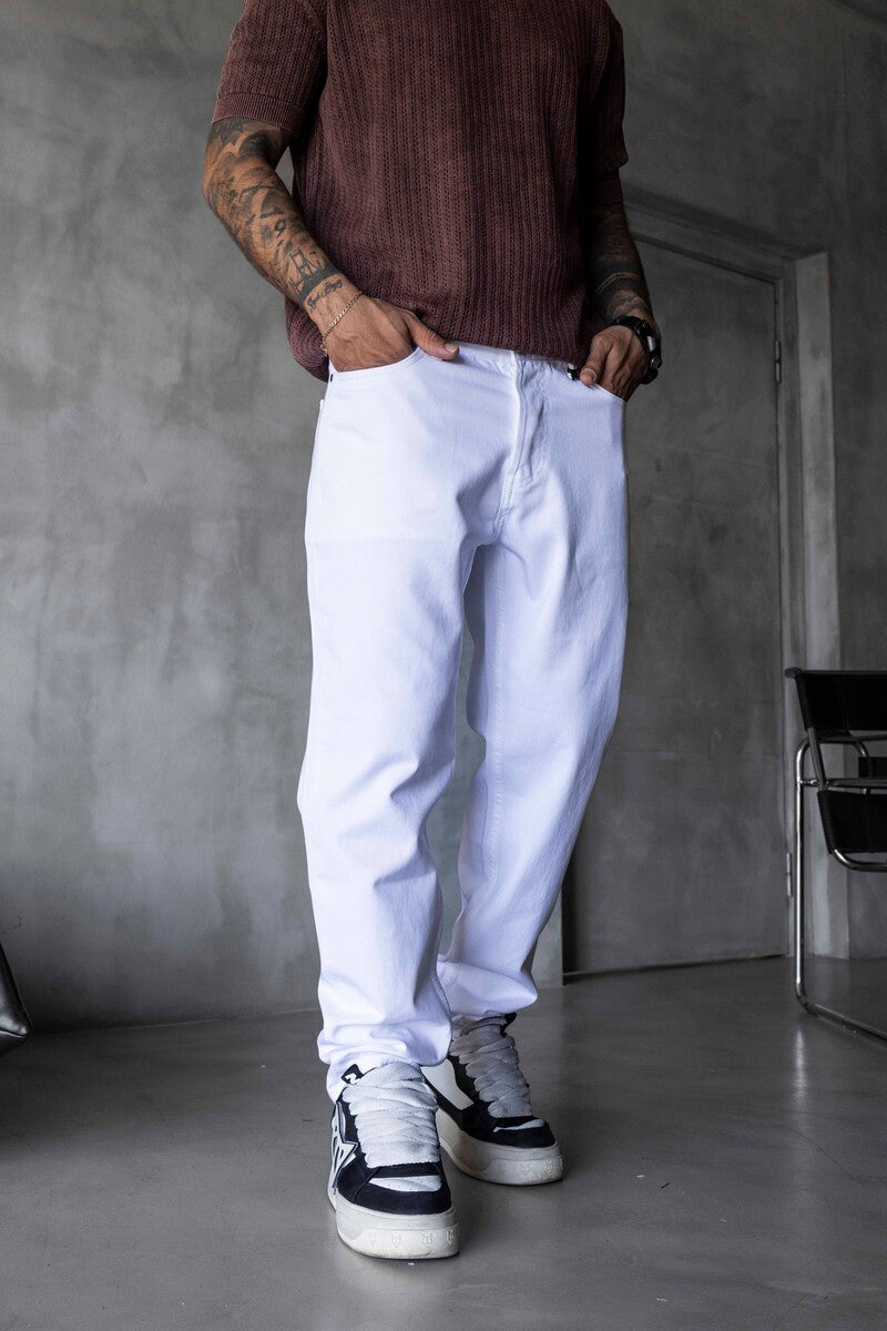 Loose Fit Washed White Jeans 17201