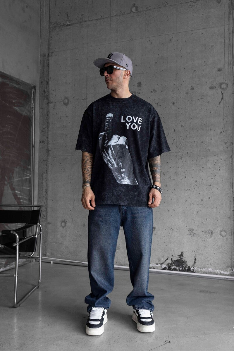 LOVE YOU PRINTED WASHED T-SHIRT BLACK 1736