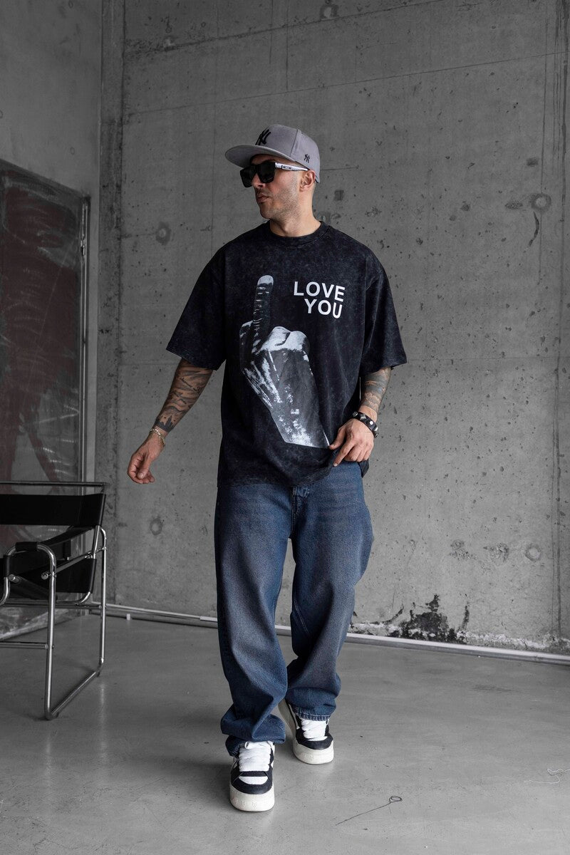 LOVE YOU PRINTED WASHED T-SHIRT BLACK 1736