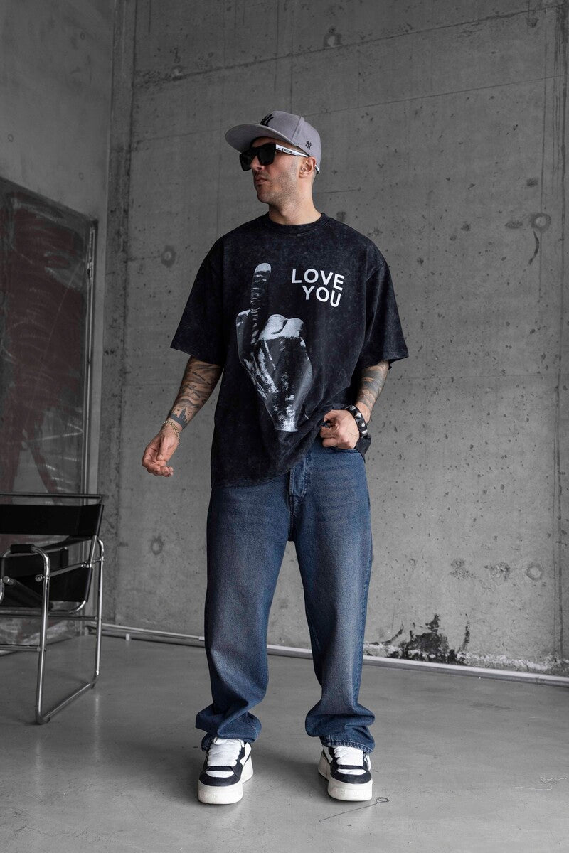 LOVE YOU PRINTED WASHED T-SHIRT BLACK 1736