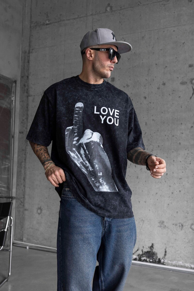 LOVE YOU PRINTED WASHED T-SHIRT BLACK 1736