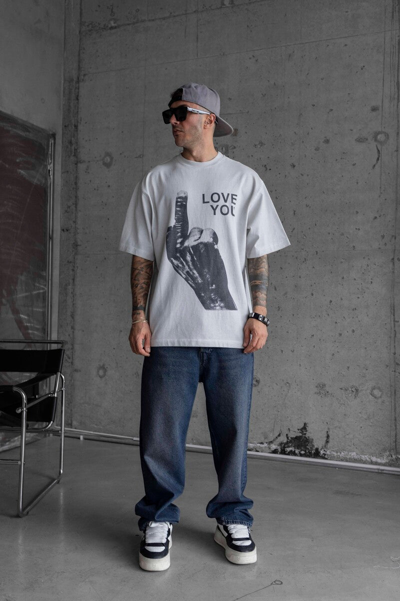 LOVE YOU PRINTED WASHED T-SHIRT WHITE 1736