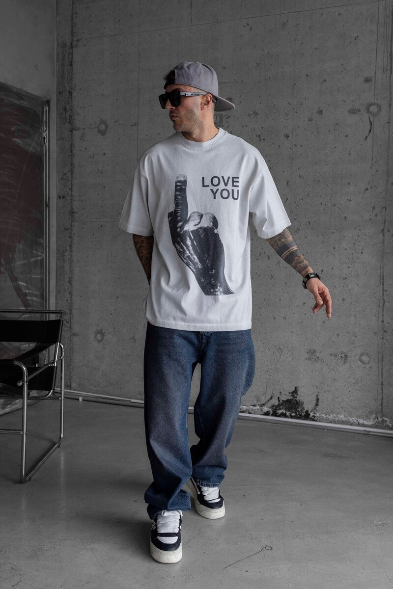 LOVE YOU PRINTED WASHED T-SHIRT WHITE 1736