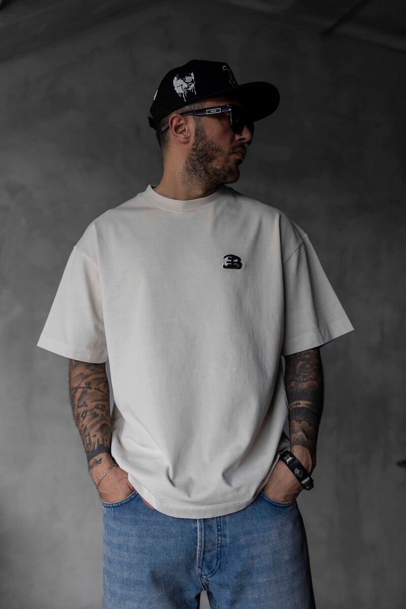 Minimal Beige Tee with Chest Embroidery 1835