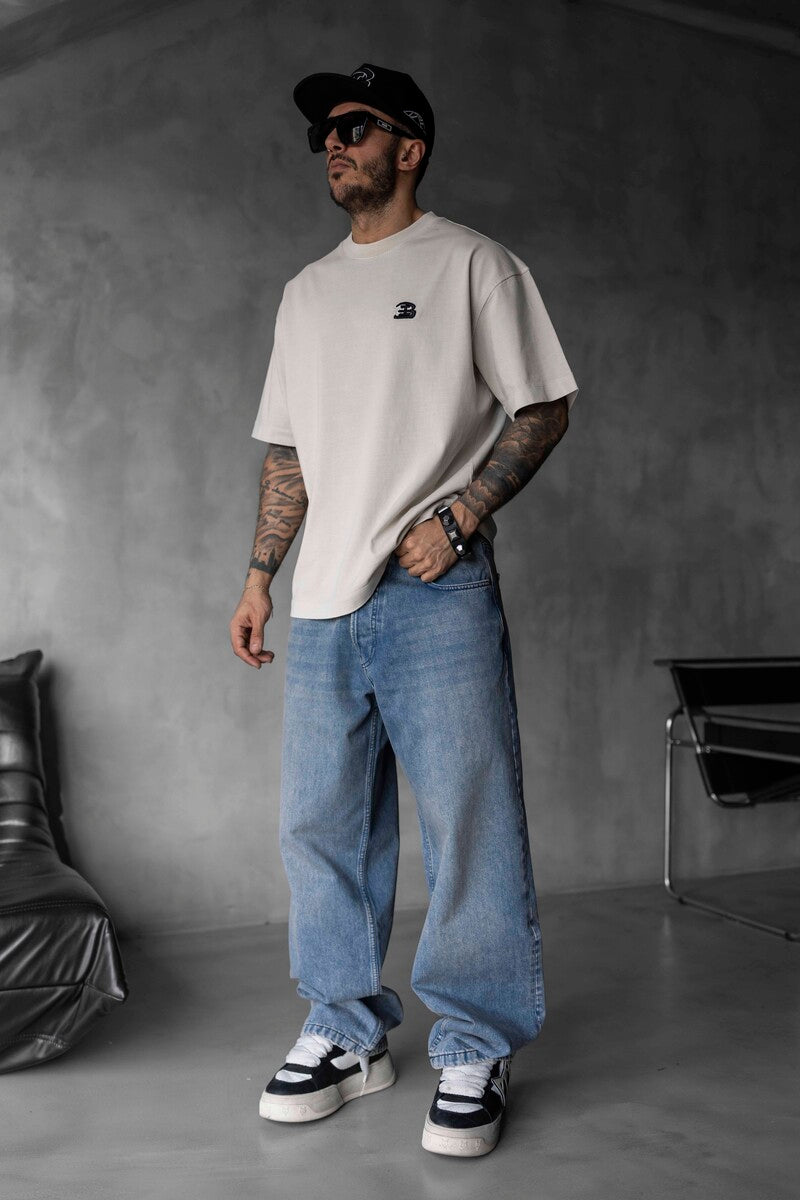 Minimal Beige Tee with Chest Embroidery 1835