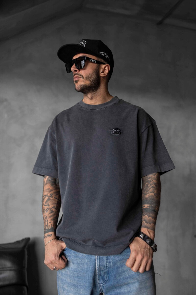 Minimal Black Tee with Chest Embroidery 1835