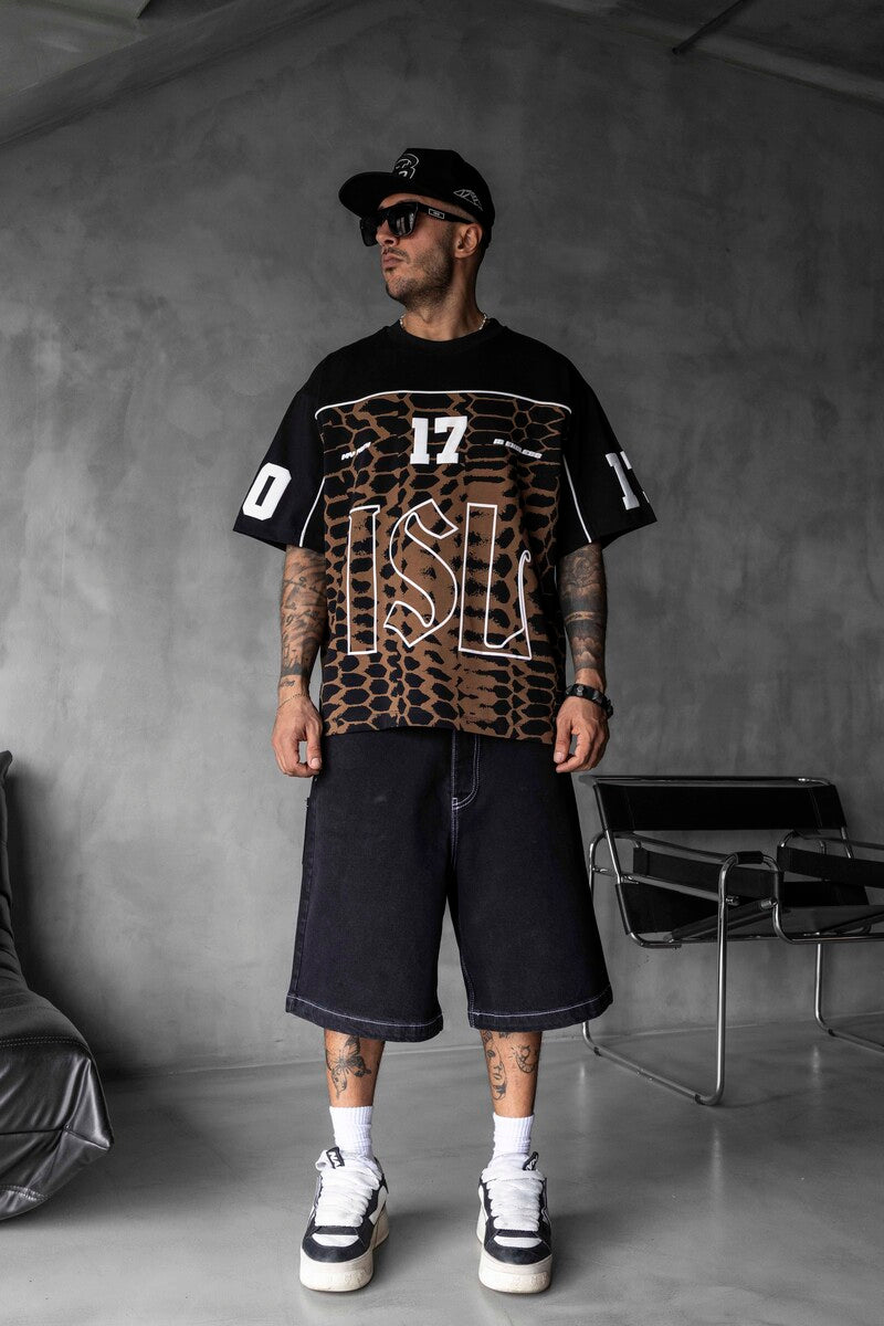 Oversized Snake Print Jersey Black T-shirt 1872