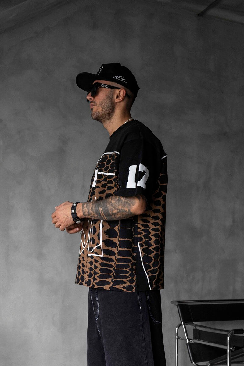 Oversized Snake Print Jersey Black T-shirt 1872