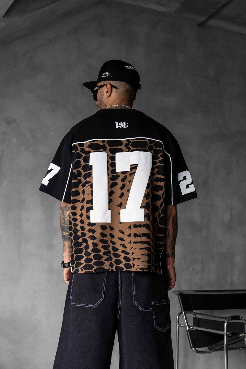 Oversized Snake Print Jersey Black T-shirt 1872
