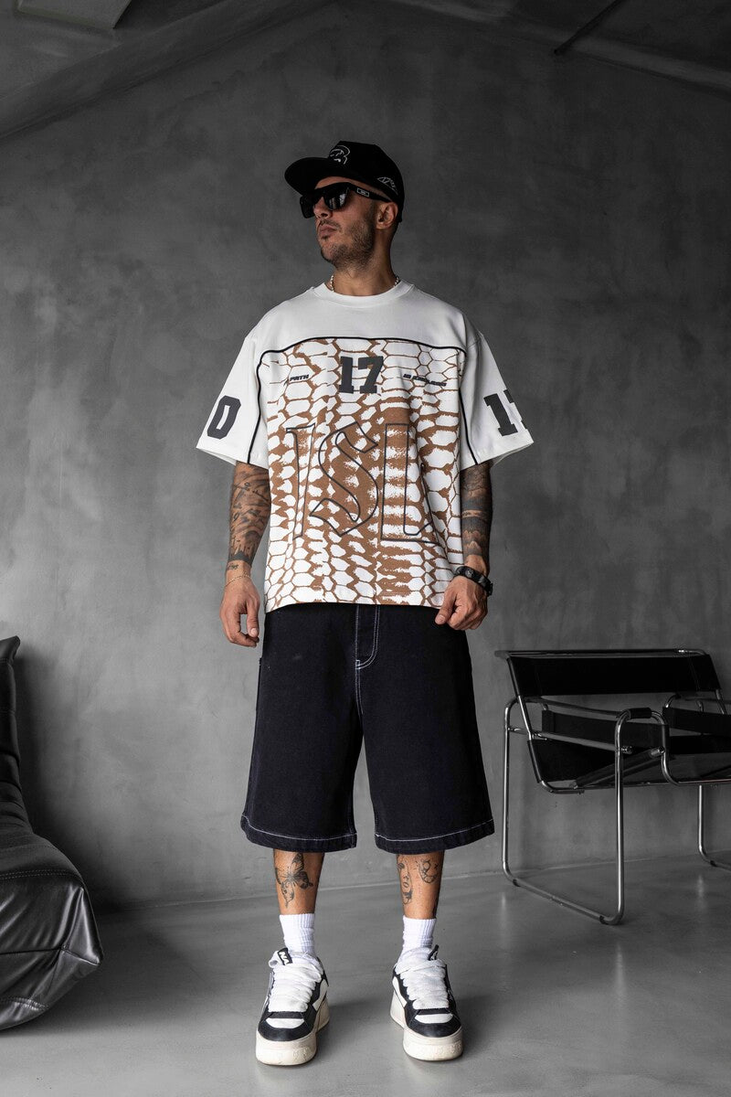 Oversized Snake Print Jersey Brown T-shirt 1872