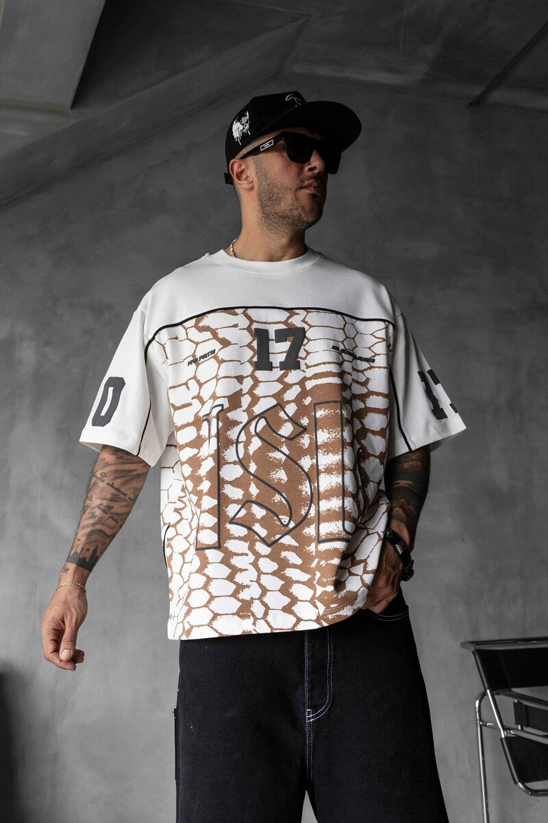 Oversized Snake Print Jersey Brown T-shirt 1872