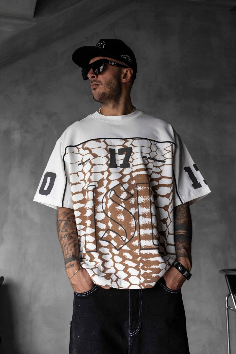 Oversized Snake Print Jersey Brown T-shirt 1872