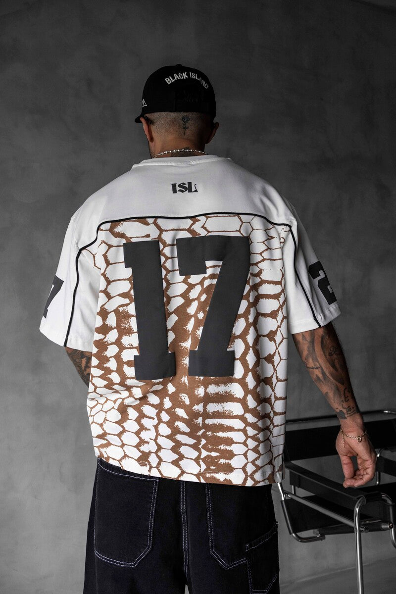 Oversized Snake Print Jersey Brown T-shirt 1872