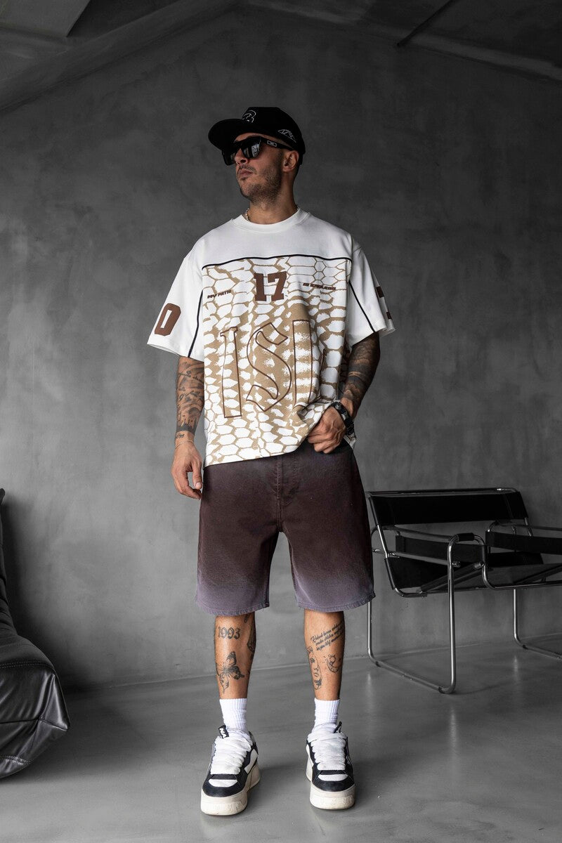 Oversized Snake Print Jersey Light Brown T-shirt 1872