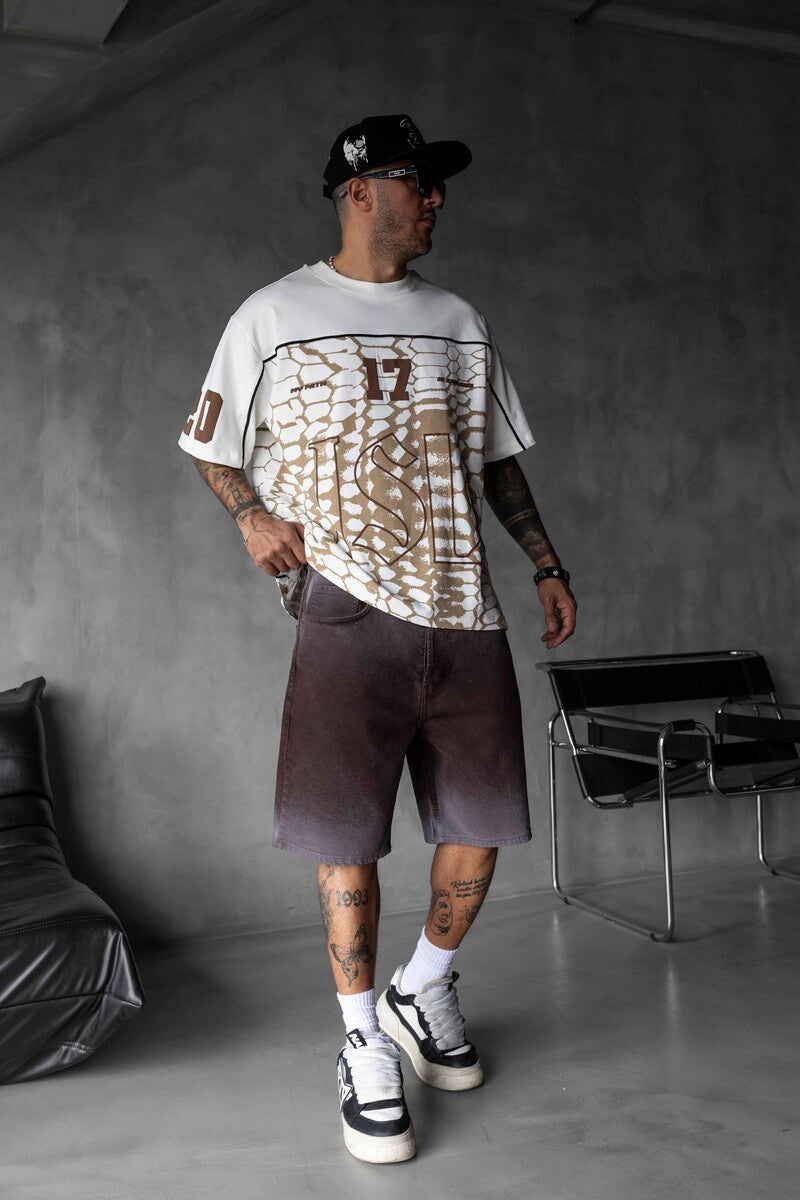 Oversized Snake Print Jersey Light Brown T-shirt 1872