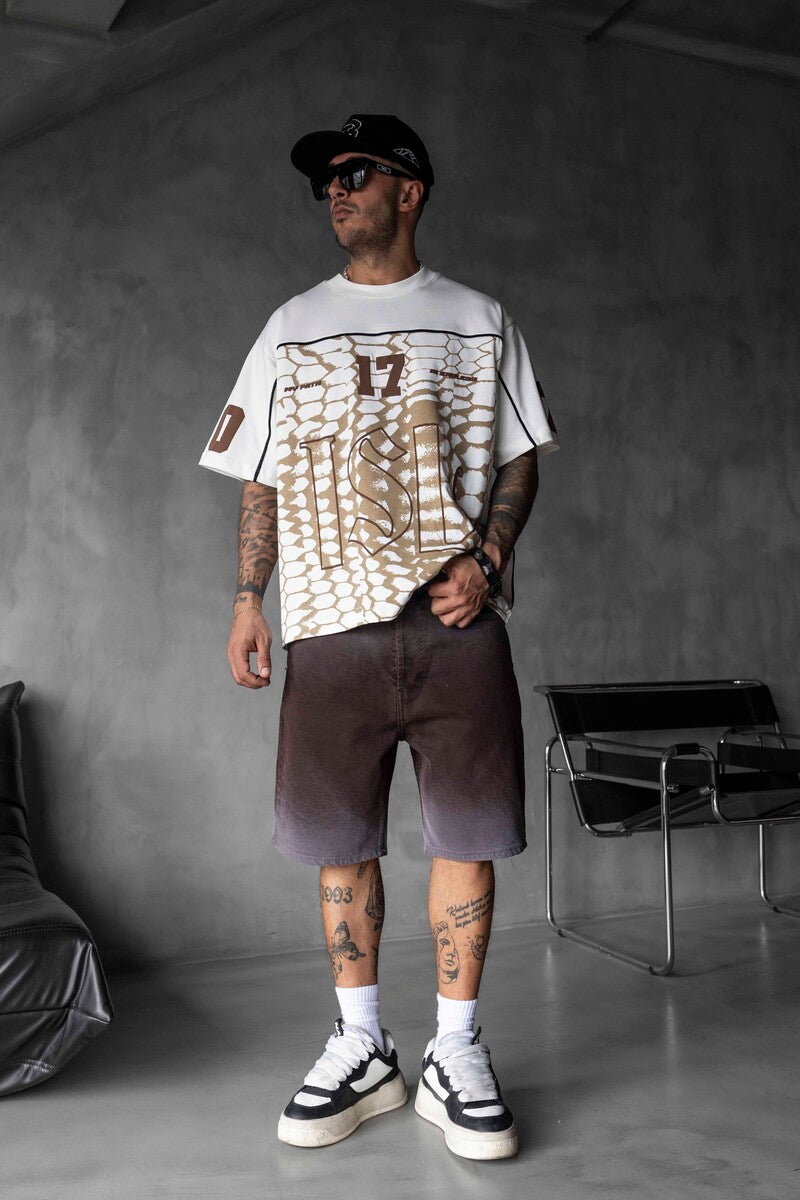 Oversized Snake Print Jersey Light Brown T-shirt 1872