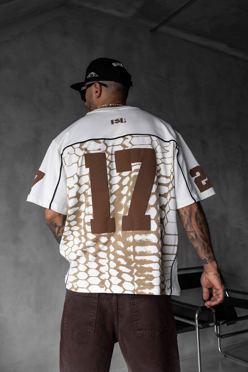 Oversized Snake Print Jersey Light Brown T-shirt 1872