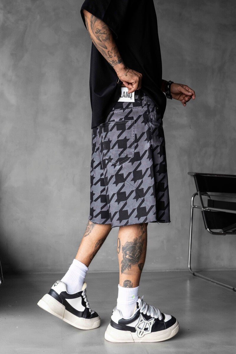 Patterned Denim Shorts Gray 17151