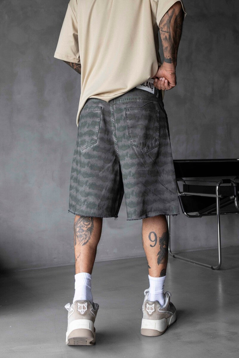 Patterned Denim Shorts Green 17148