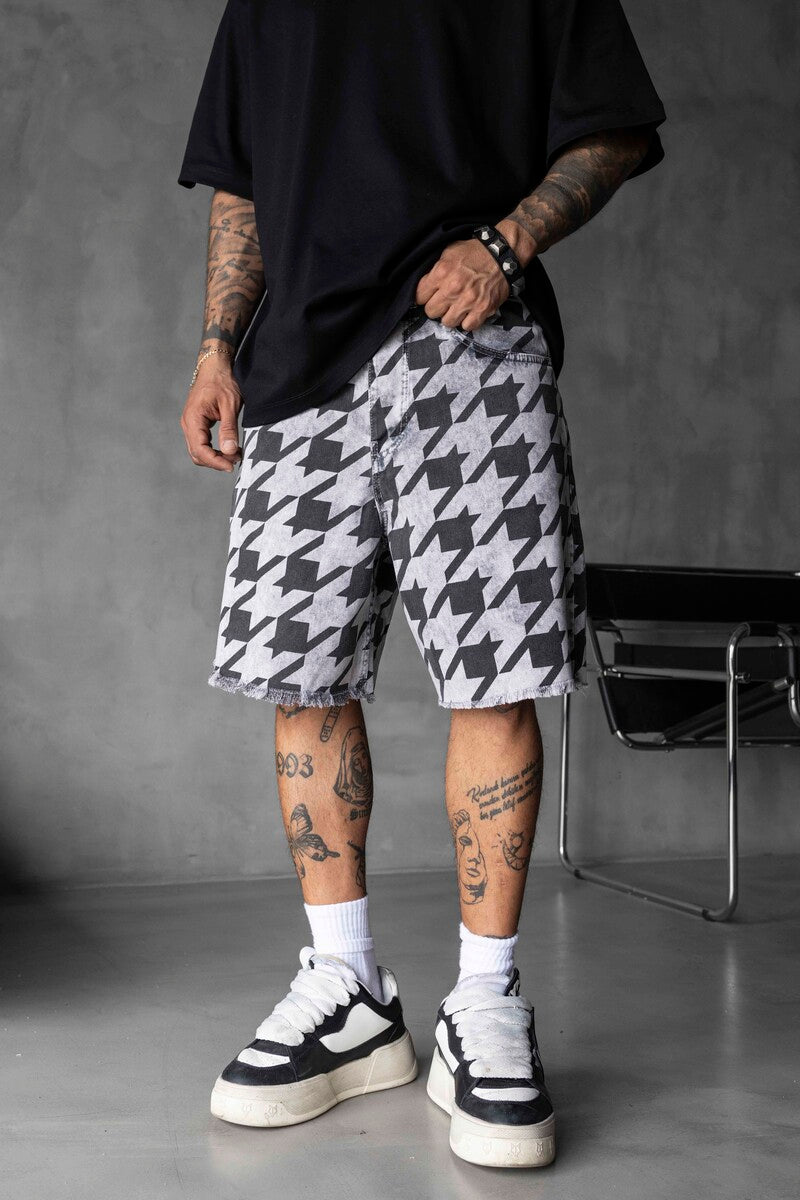 Patterned Denim Shorts White 17150