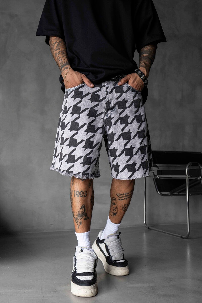 Patterned Denim Shorts White 17150