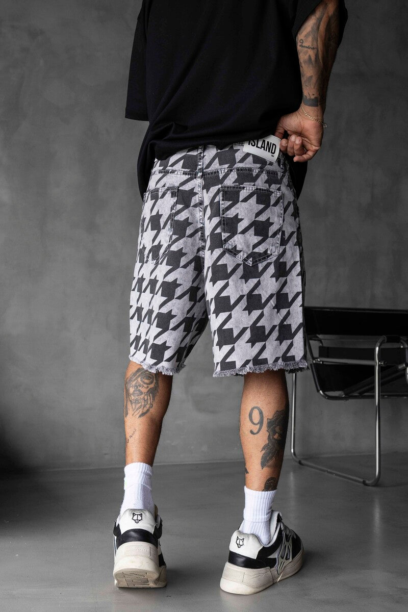 Patterned Denim Shorts White 17150