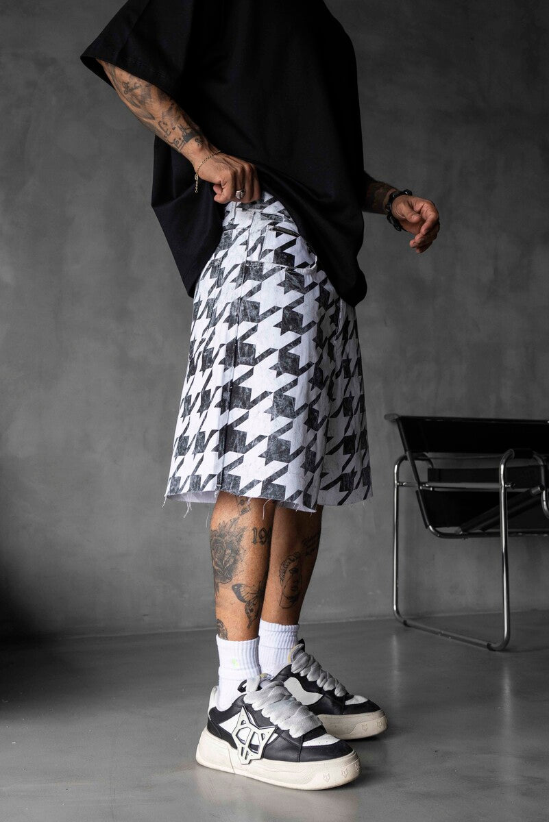 Patterned Denim Shorts White 17152