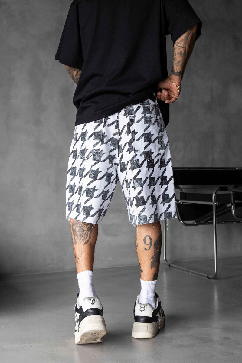 Patterned Denim Shorts White 17152