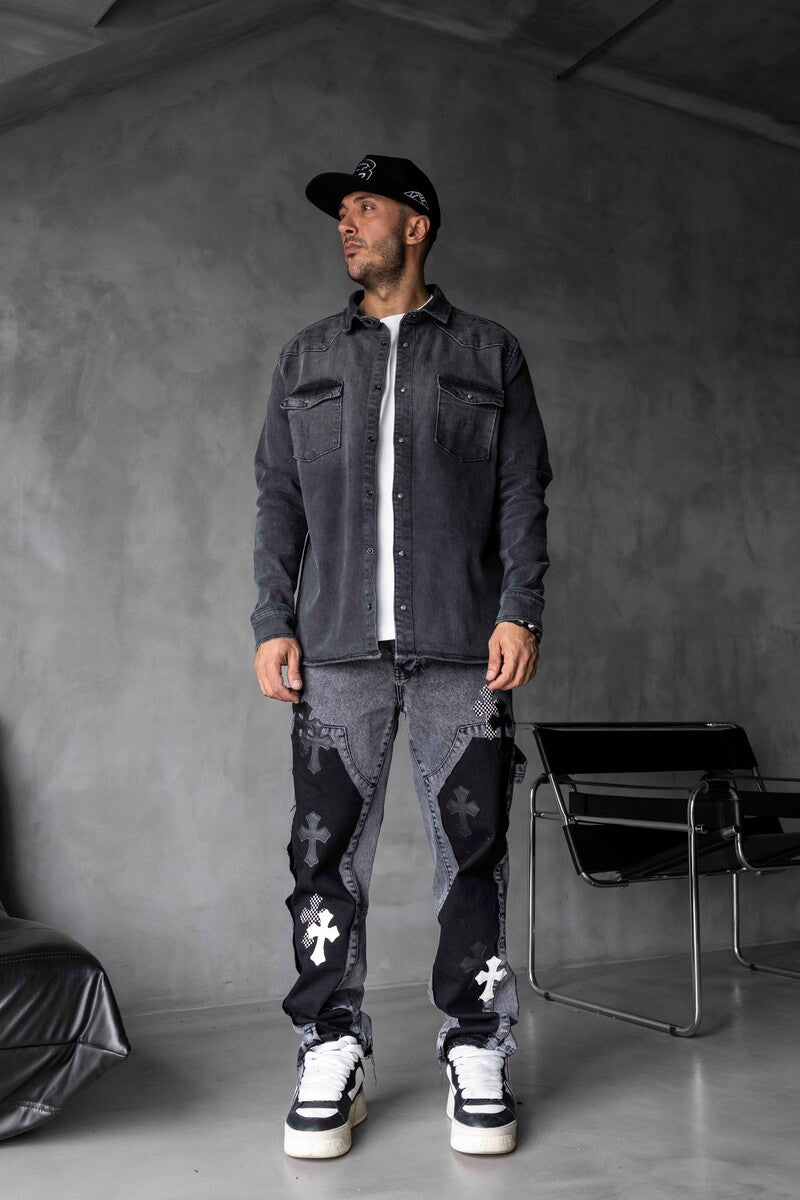 PORCHE PRINTED DENIM JACKET BLACK 17113