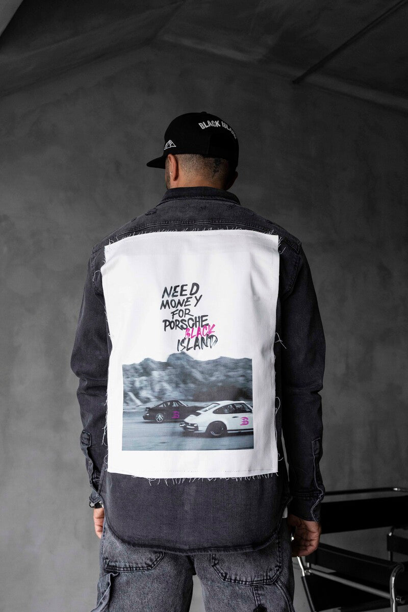 PORCHE PRINTED DENIM JACKET BLACK 17113