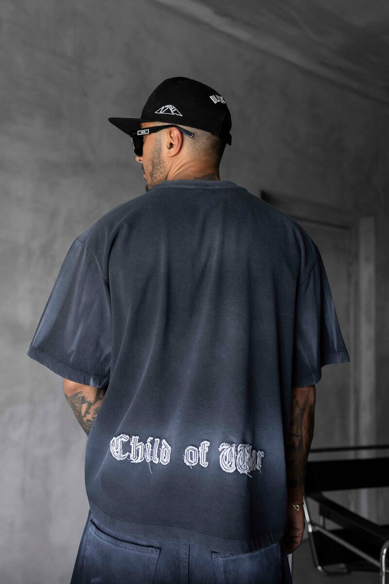 Printed Applique Black T-shirt 1896