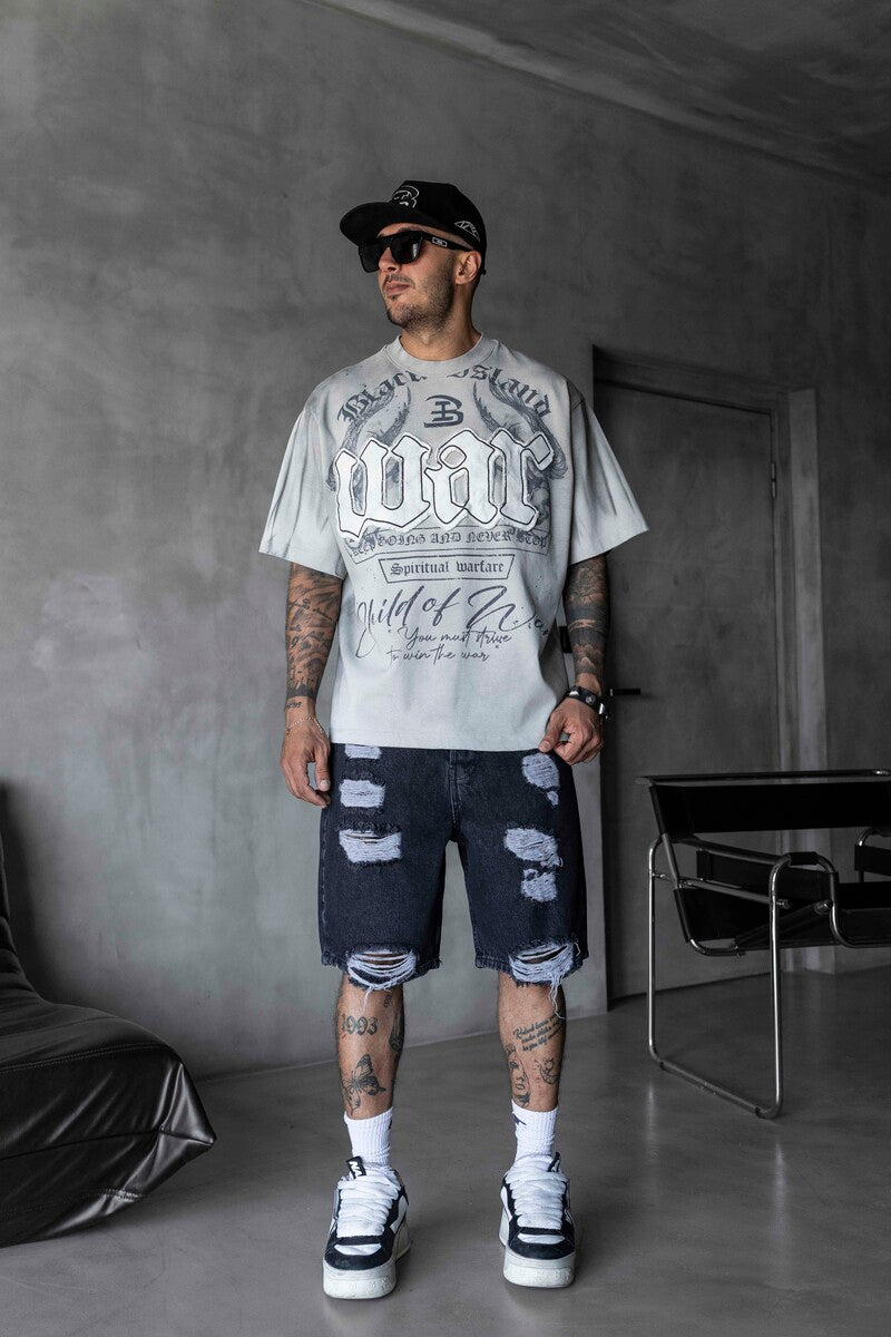 Printed Applique Gray T-shirt 1896