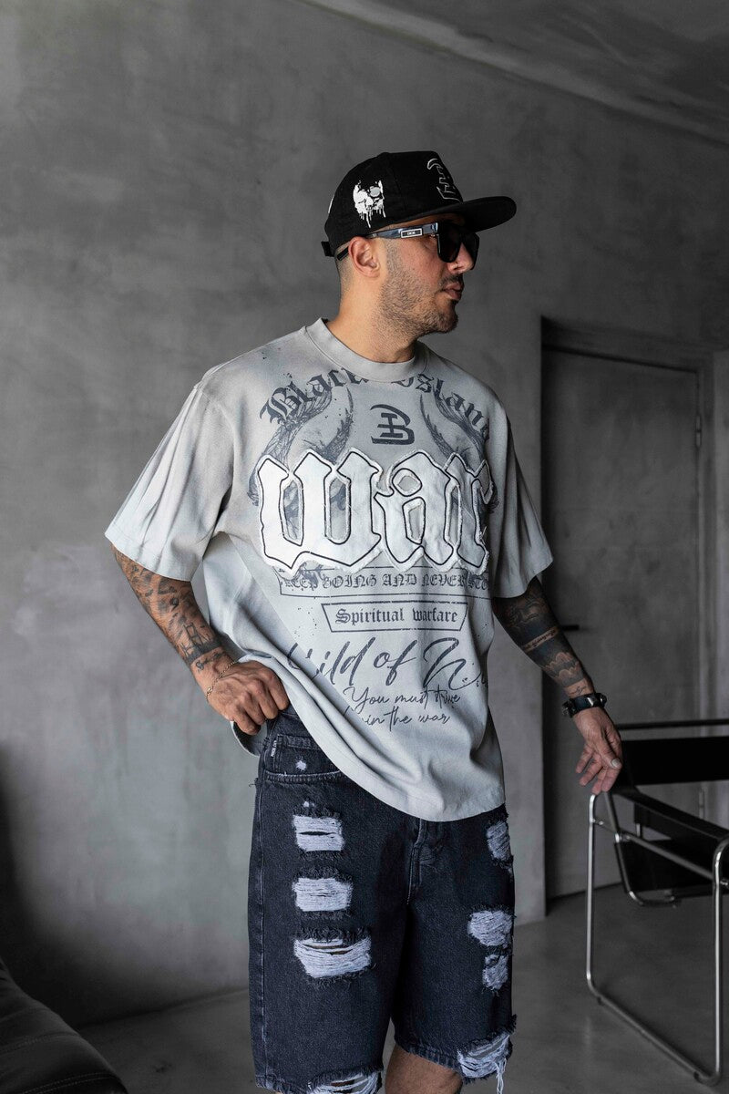 Printed Applique Gray T-shirt 1896