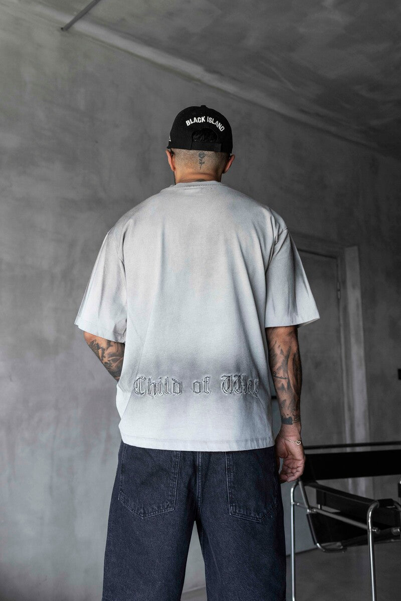 Printed Applique Gray T-shirt 1896