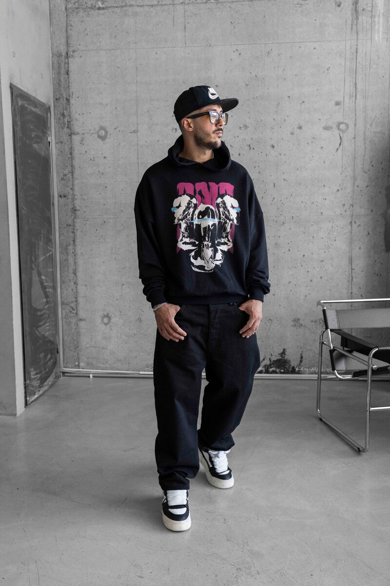 Printed Black Hoodie 1175