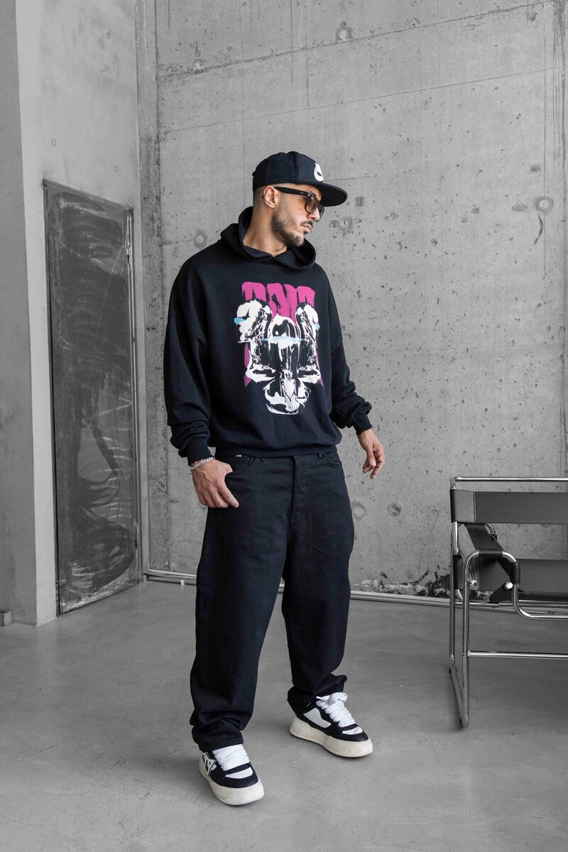 Printed Black Hoodie 1175