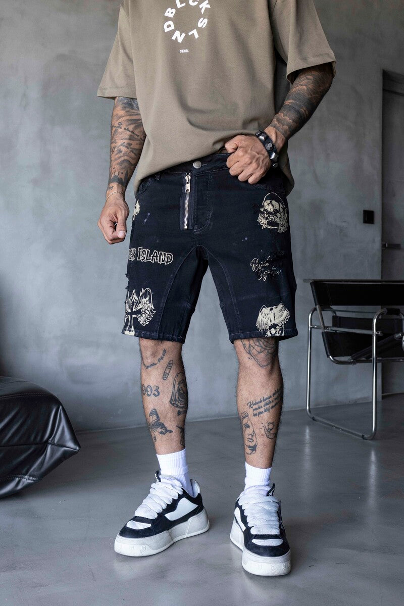 Printed Denim Short Black 16281