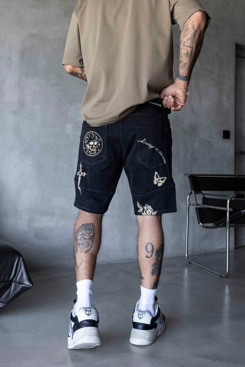 Printed Denim Short Black 16281