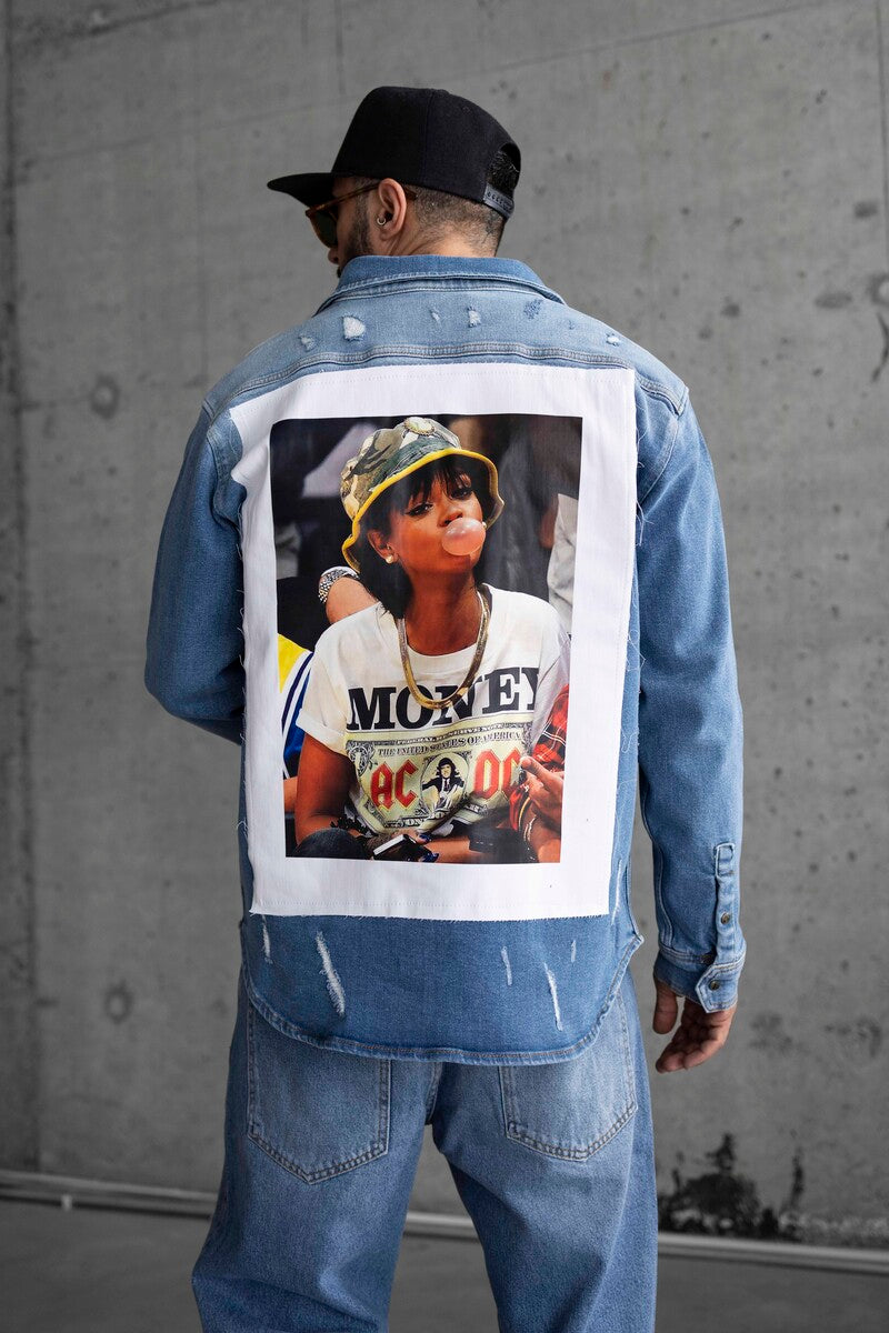 RIHANNA PRINTED DENIM JACKET BLUE 16965