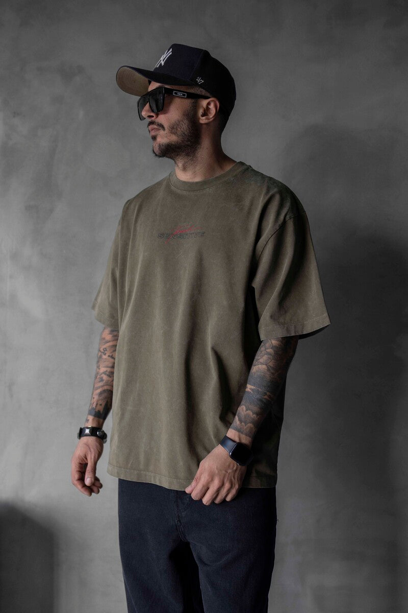 SENSITIVE PRINTED WASHED T-SHIRT GREEN 1691